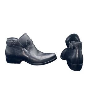 Born Black Leather Ankle Boots Women’s 8M Moto Buckle Side Zip Comfort